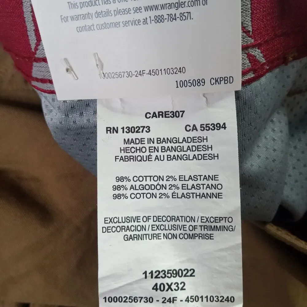 Wrangler Outdoor‎ Frontier Utility Pants Men's 40x32 Brown Straight Fit UPF 50+